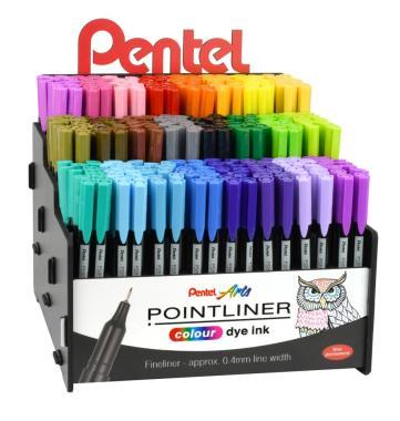 Pentel tűfilc SZÍNES Pointliner 0,4 mm – 288 darabos töltött display / 24 szín